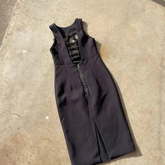 BY JOHNNY Women’s Open Knot Front Black MIDI Dress Size 10 - Picture 6 of 6